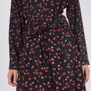 Zara Printed Shirt Dress - Black & Red Floral - Size M